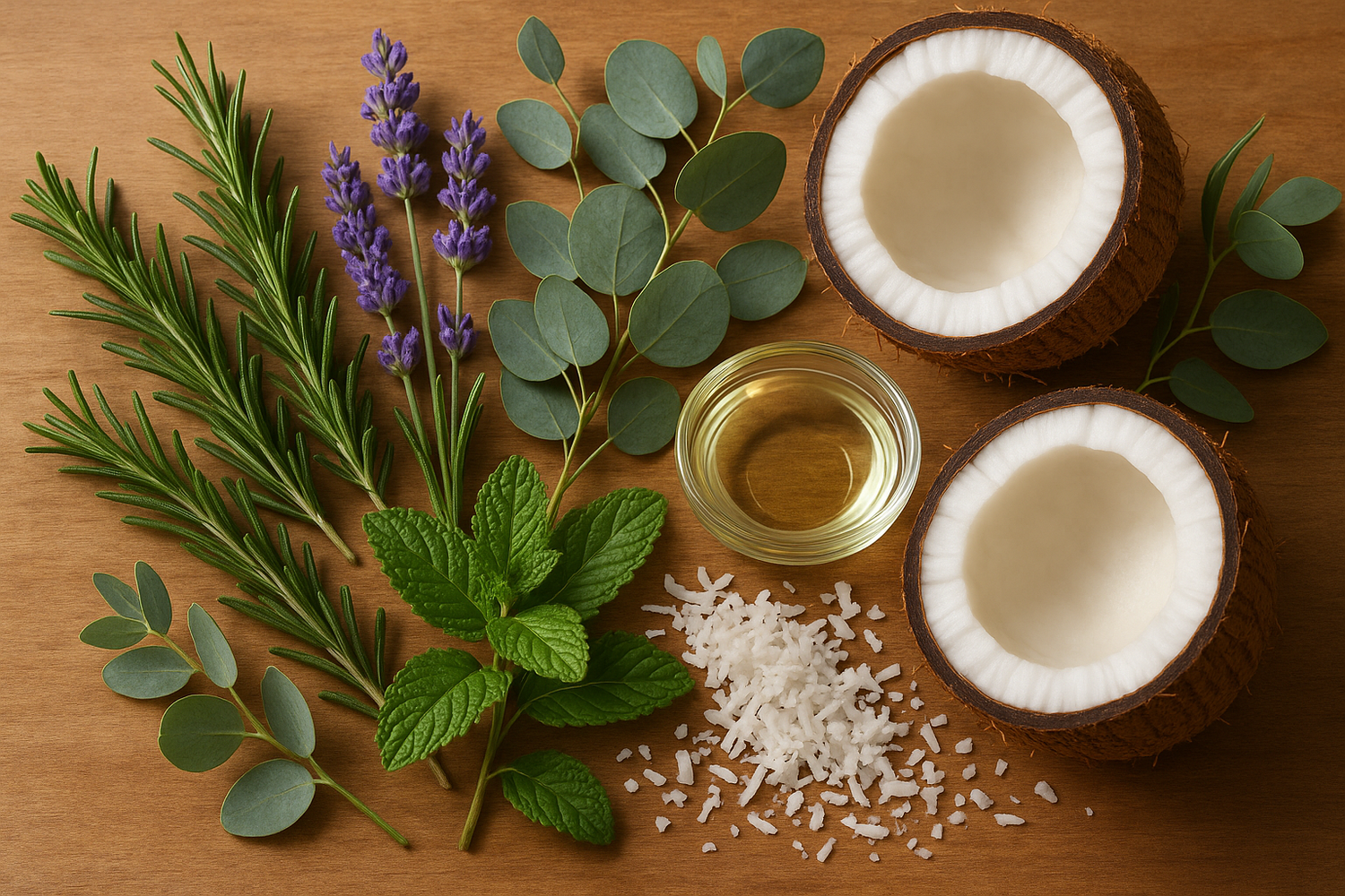 botanical branches for hair care and coconut